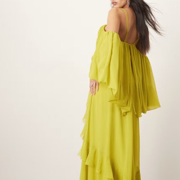 ARRANGE cold shoulder ruffle dress in lime green - Picture 3 of 9